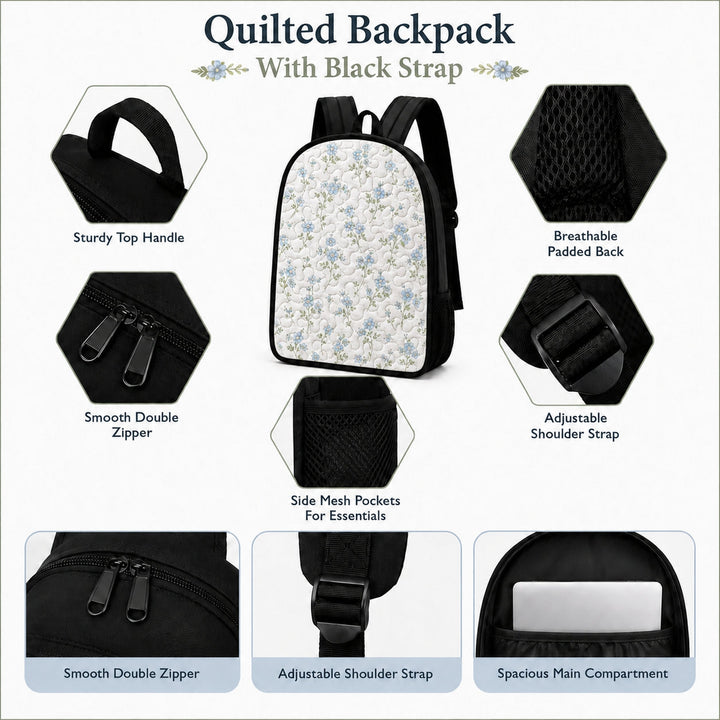 Vintage Camper Bus Quilted Backpack With Black Strap QV03
