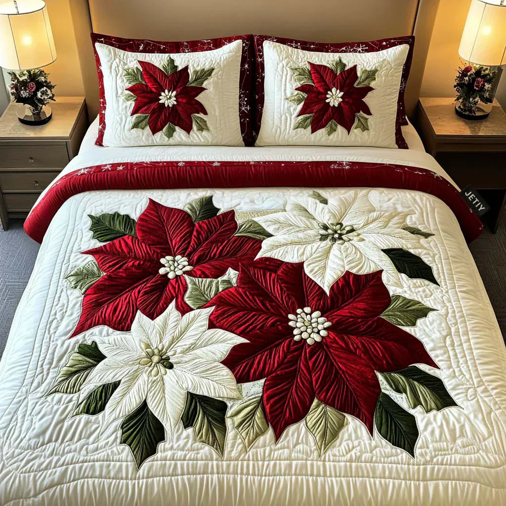 3dílná prošívaná zimní přikrývka - Poinsettia
