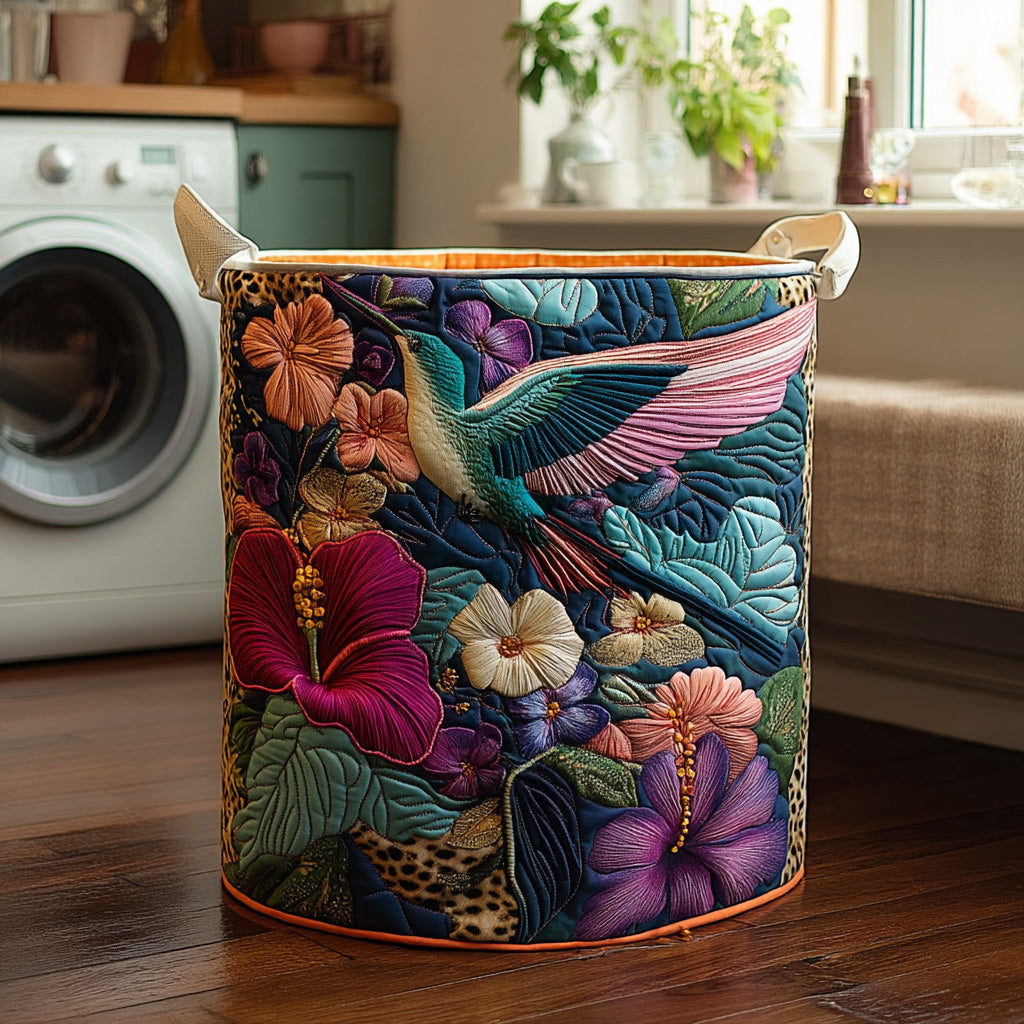 Antique Textile Basket - Hummingbird Design
