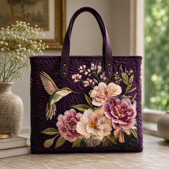 Feathered Tote Bag – Hummingbirds & Orchids