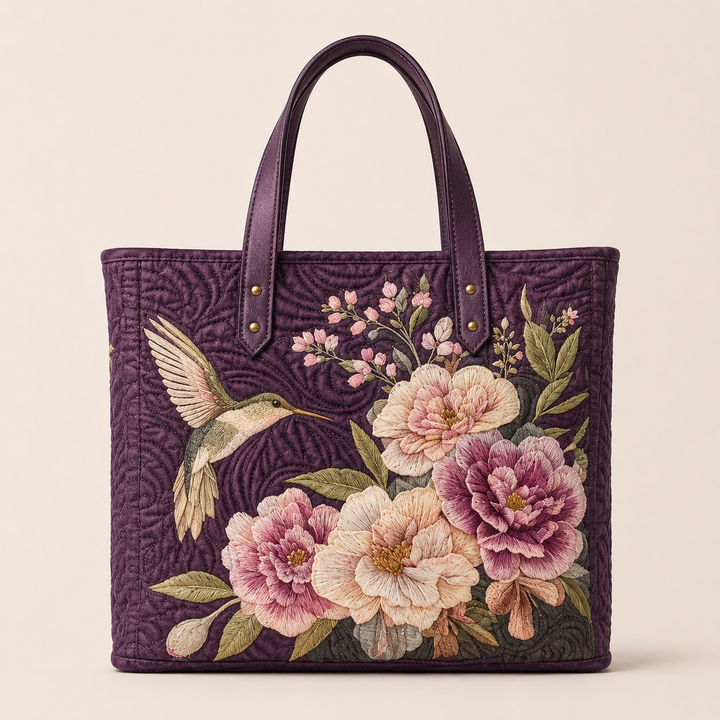 Feathered Tote Bag – Hummingbirds & Orchids