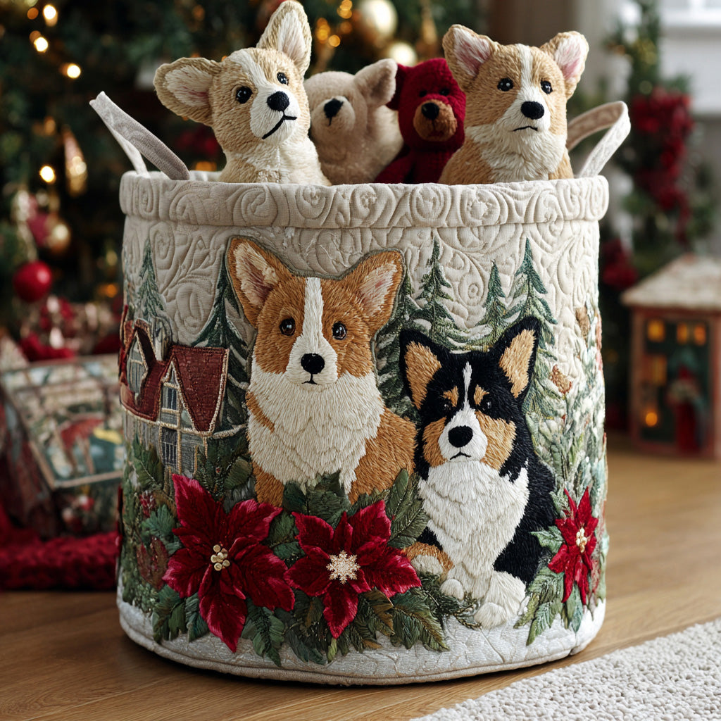 Vánoční Proutěný Koš s Corgim