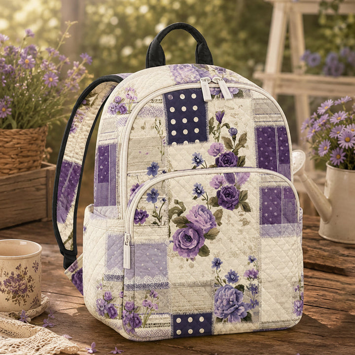 Purple Floral Patchwork Quilted Backpack LV17