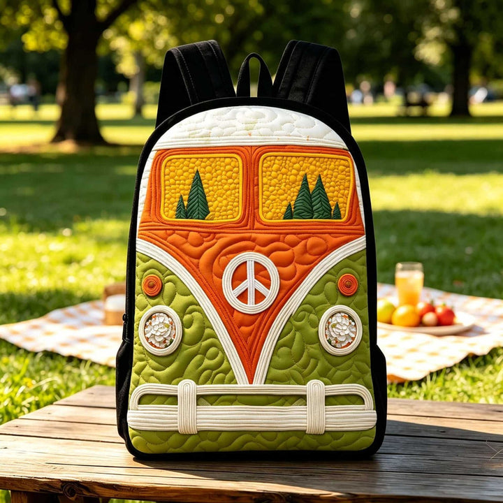 Hippie Peace Sign Quilted Backpack With Black Strap QV06