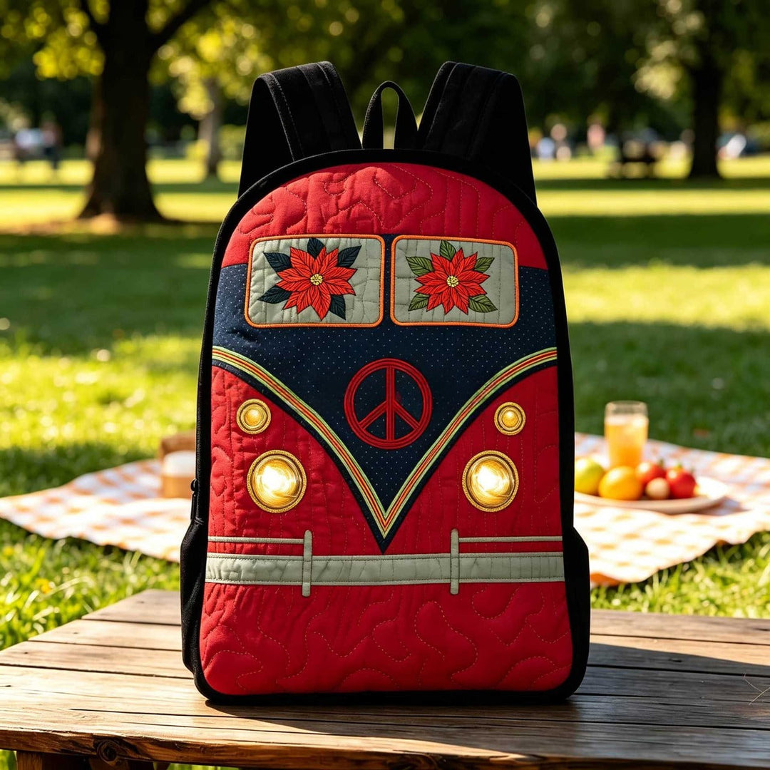 Christmas Bus Quilted Backpack With Black Strap QV08