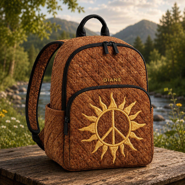 Sun Peace Sign Personalized Quilted Backpack TN12