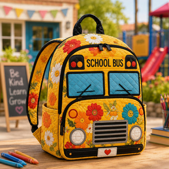 Floral School Bus Quilted Backpack TP04